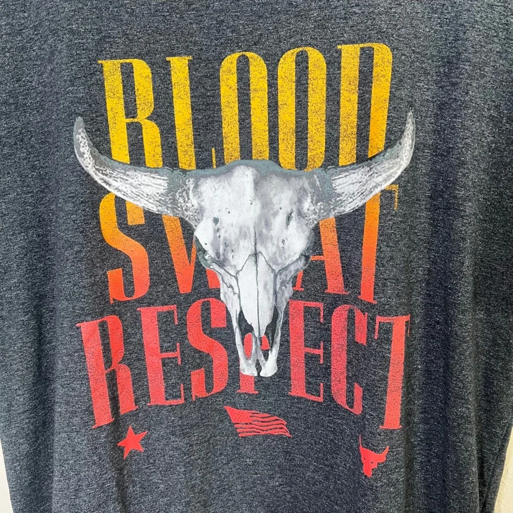 Under Armour T-Shirt Project Rock Blood Sweat Respect Mens Size Large Gray Tee